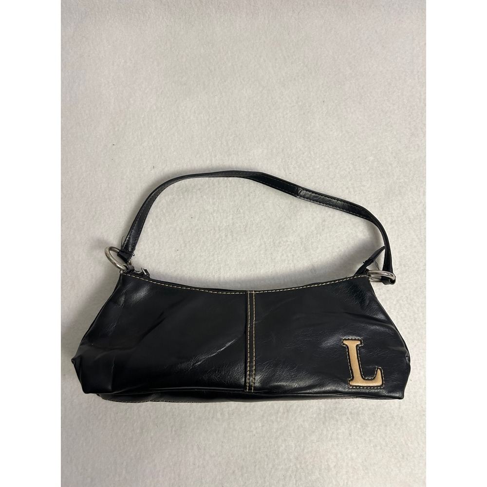 Y2K Minimalist Nine West Womens Small Black Baguette Shoulder Bag L Patch